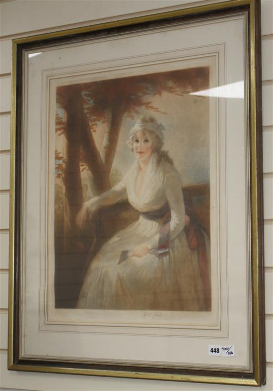 Elizabeth Gulland, colour mezzotint, Portrait of an 18th century lady, signed in pencil, 59 x 47cm